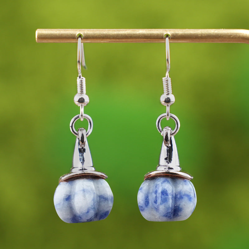 Wholesale  Vintage Agate Pumpkin Crystal Pumpkin Shaped Witch Hat Earrings