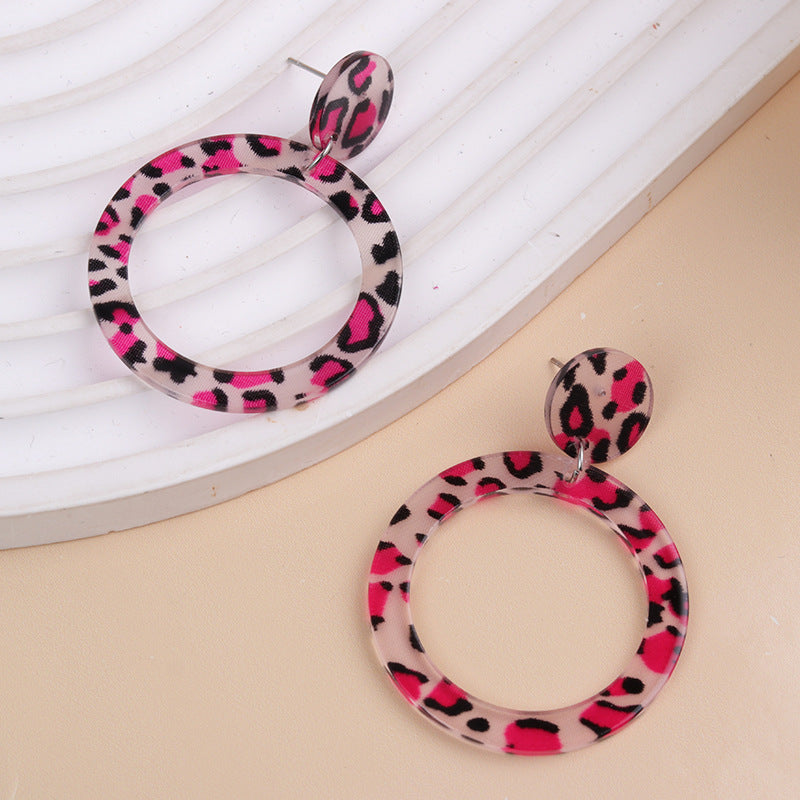 Wholesale Acetate plate colorful hollow round acrylic earrings retro leopard print earrings