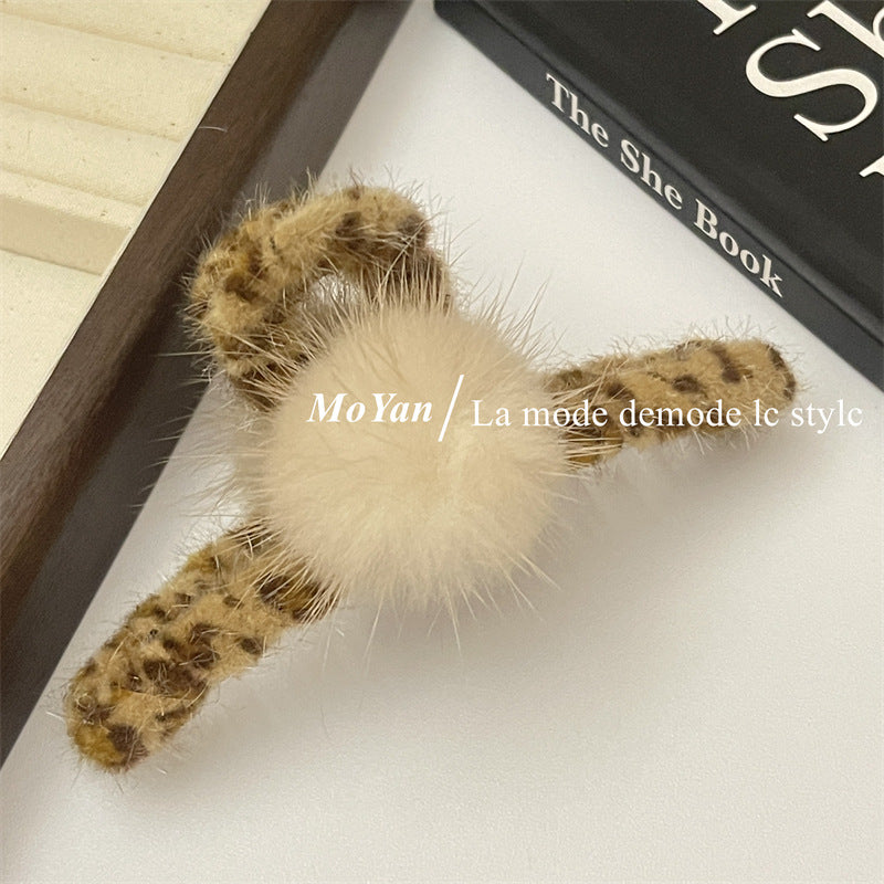 Wholesale Leopard Pattern Plush Claw Clip Shark Clip