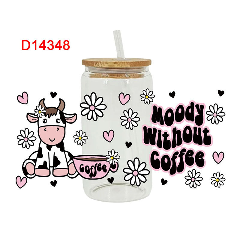 Wholesale Black and white cartoon calf  16oz Cup UV DTF Wraps