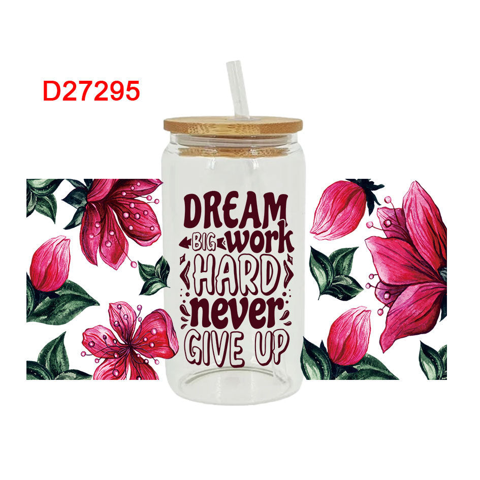 Wholesale Colorful Summer English Flowers 16oz Cup UV DTF Wraps
