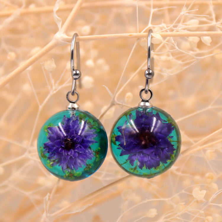 Wholesale 12pcs Handmade Transparent Round Small Daffodil Dried Flower Earrings