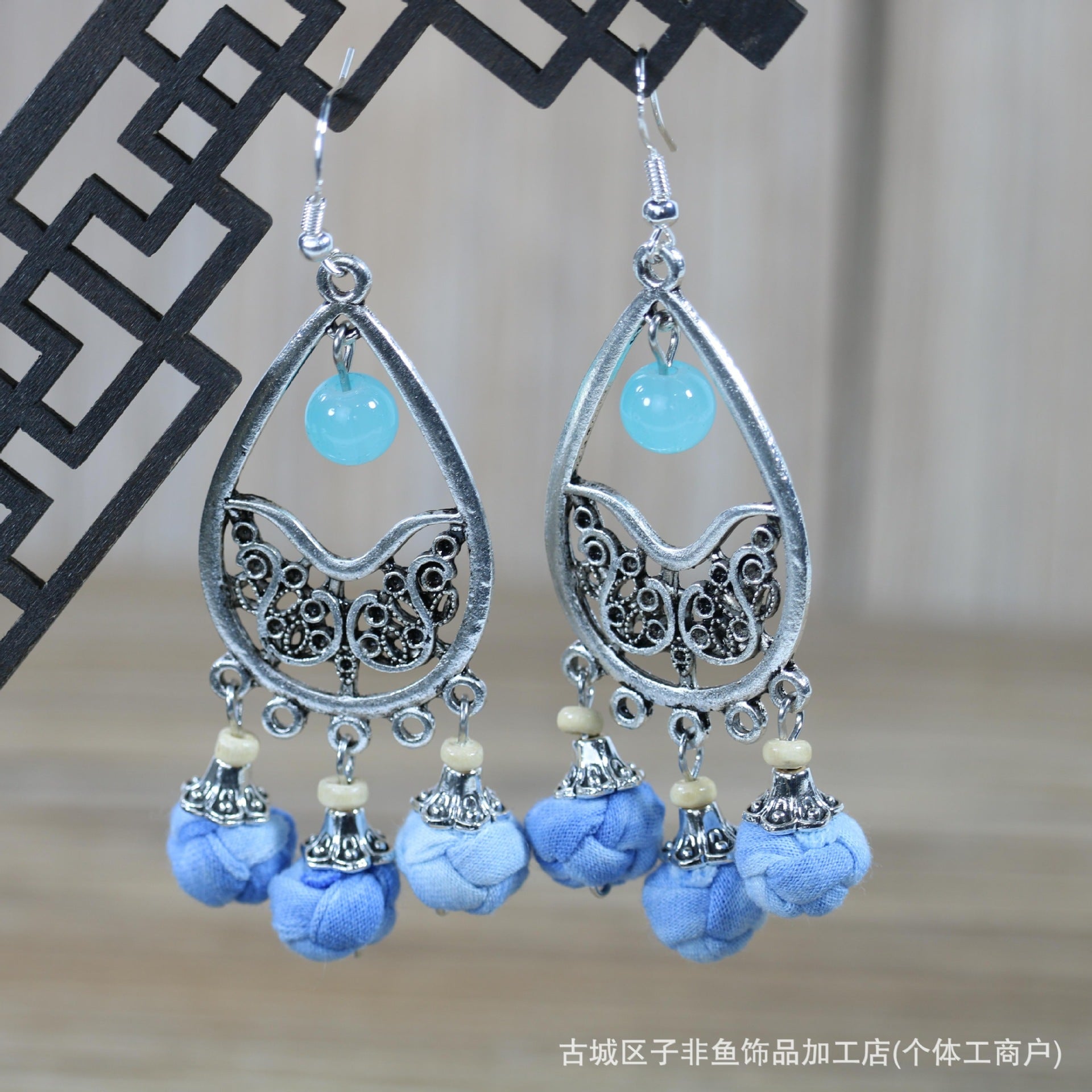 Wholesale Ethnic Style Tie-Dye Style Blue-Dyed Fabric Handmade Earrings