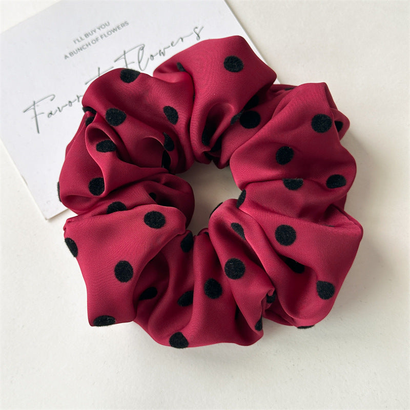 Wholesale Satin polka dot pleated fabric Hair Scrunchies
