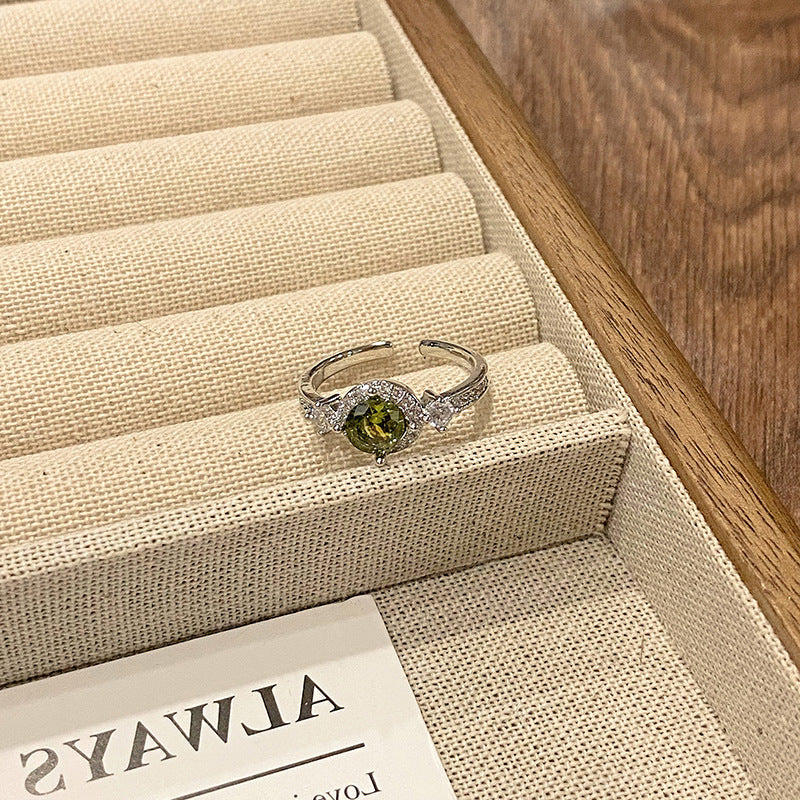 Wholesale Vintage Olive Green Zircon Personalized Open End Ring