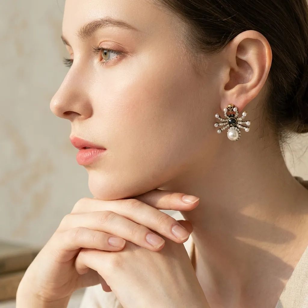 Wholesale Pearl Skull  Earrings Vintage Gothic Party Jewelry Accessory For Women