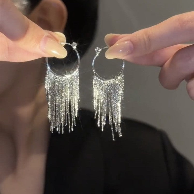 Wholesale Metal exaggerated tassel earrings retro long earrings