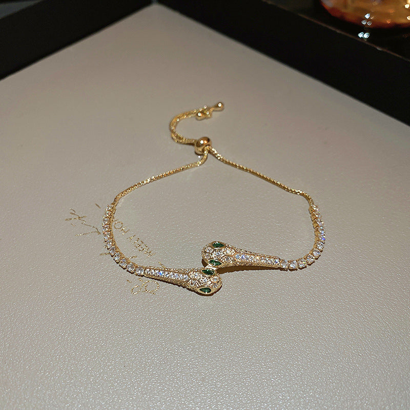 Wholesale Real Gold Electroplated Zircon Snake Pull-out Bracelet
