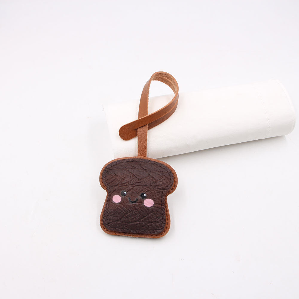 Wholesale Artificial Leather Cute Toast Expression Bag Charm Car Key Pendant Trendy Everyday Gift