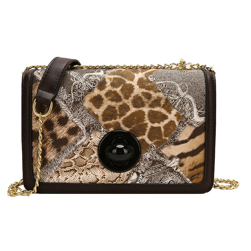 Wholesale PU Leopard Zebra Stitching Shoulder Messenger Chain Bag