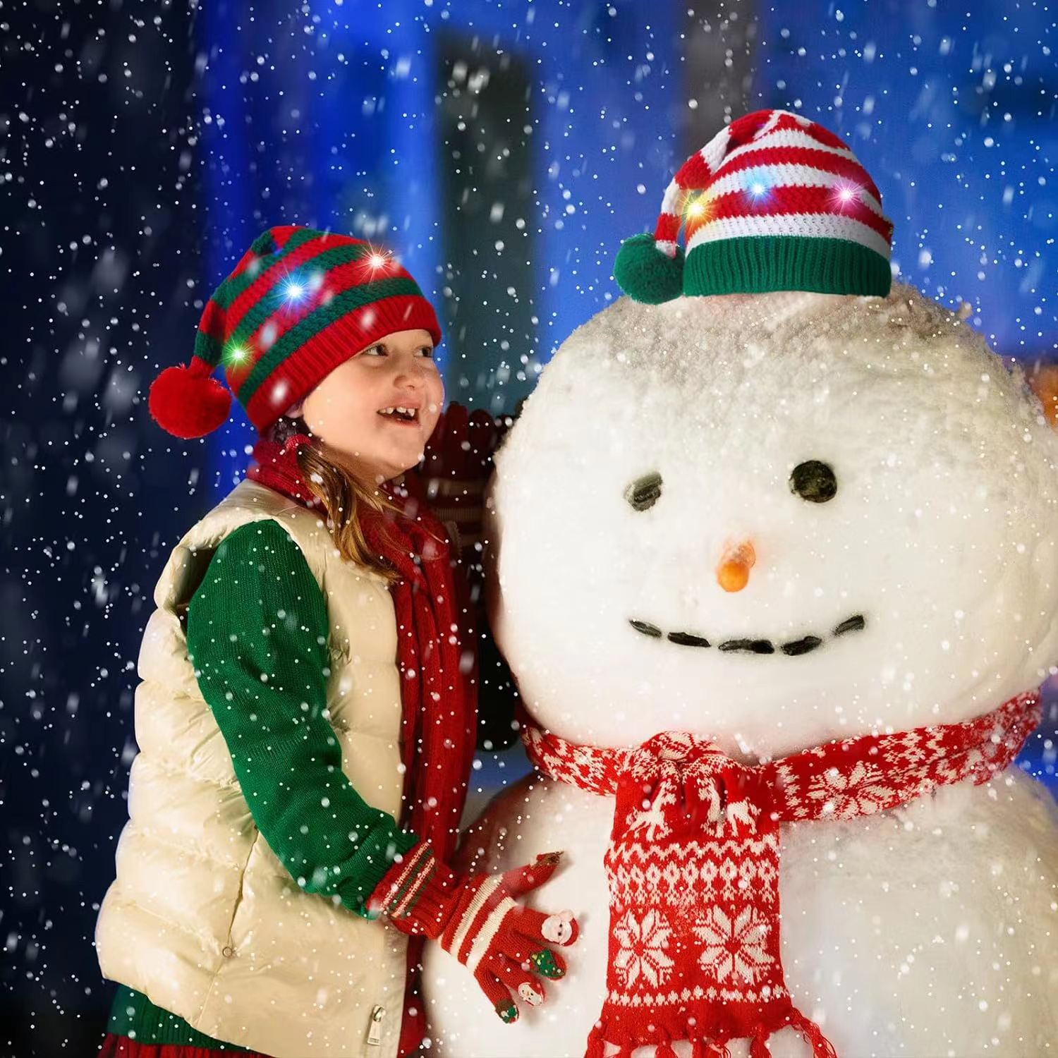 Wholesale Christmas Knitted Striped Wool Hat with LED Lights