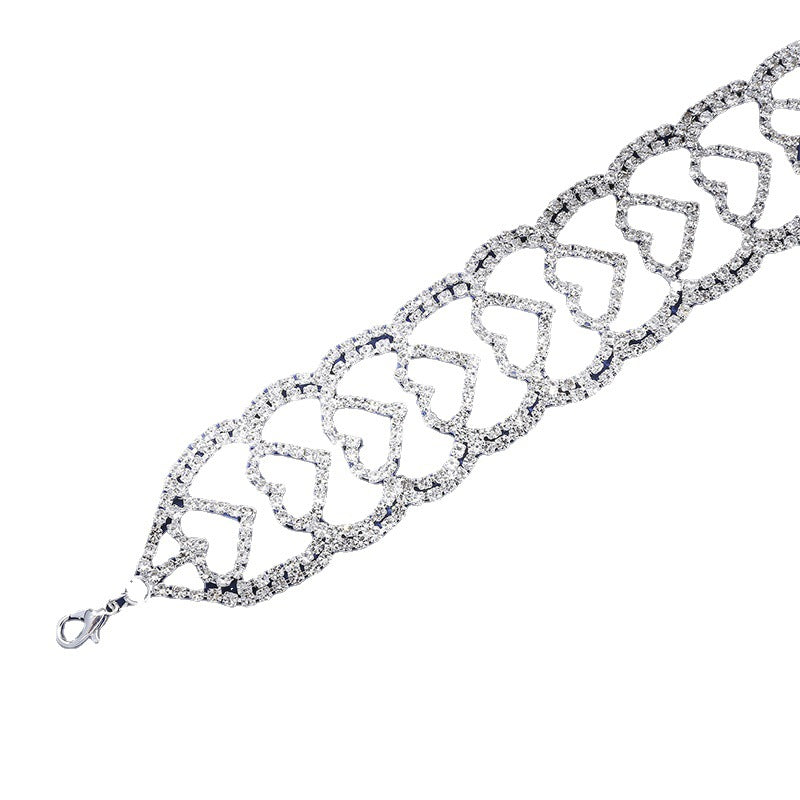 Wholesale Trendy Rhinestone Heart Shaped Wide Bracelet Bangle Women S Fashion Jewelry Accessory Silver Plated Gift For Everyday Wear