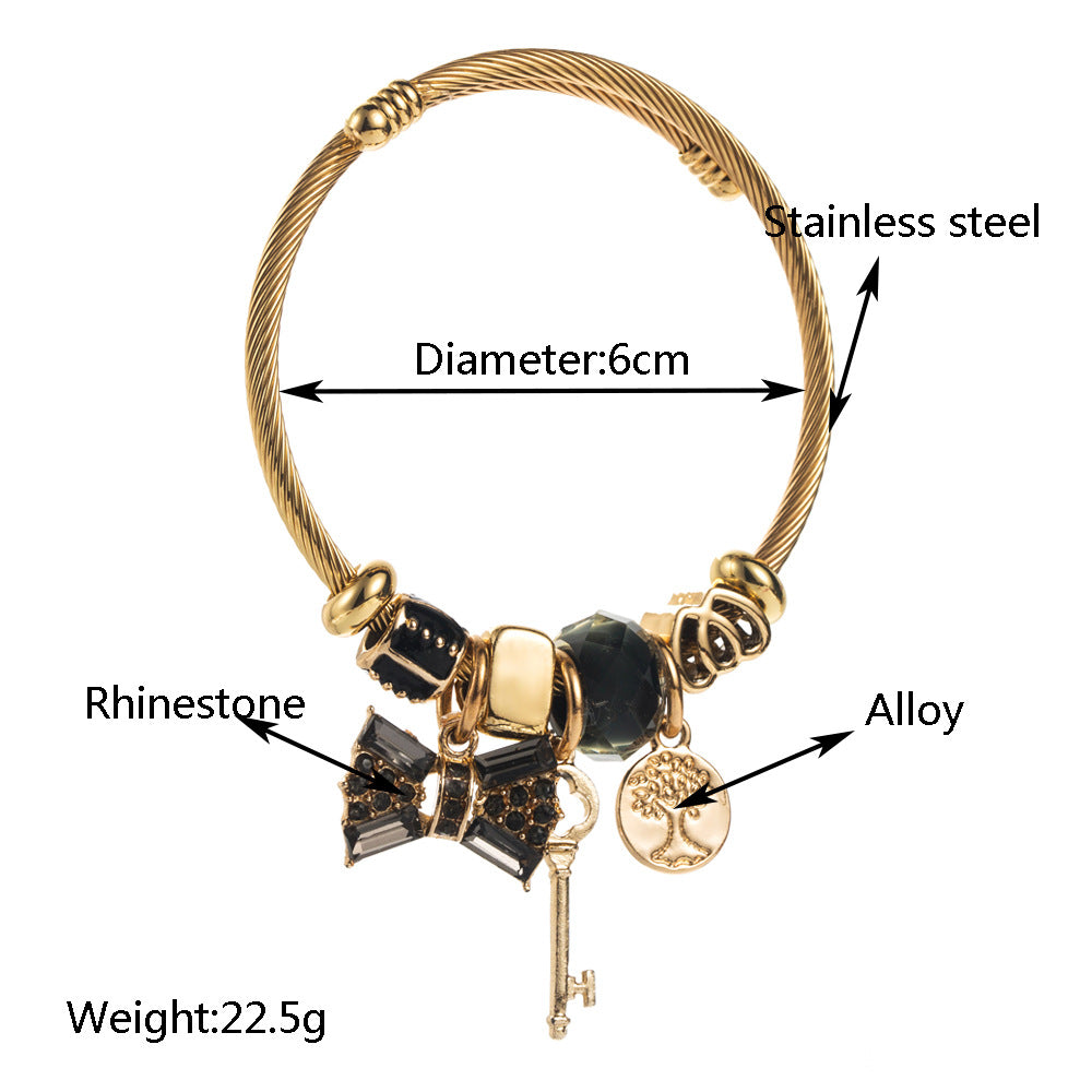 Wholesale Gold crystal bow with diamond studded adjustable Titanium Steel Bracelets