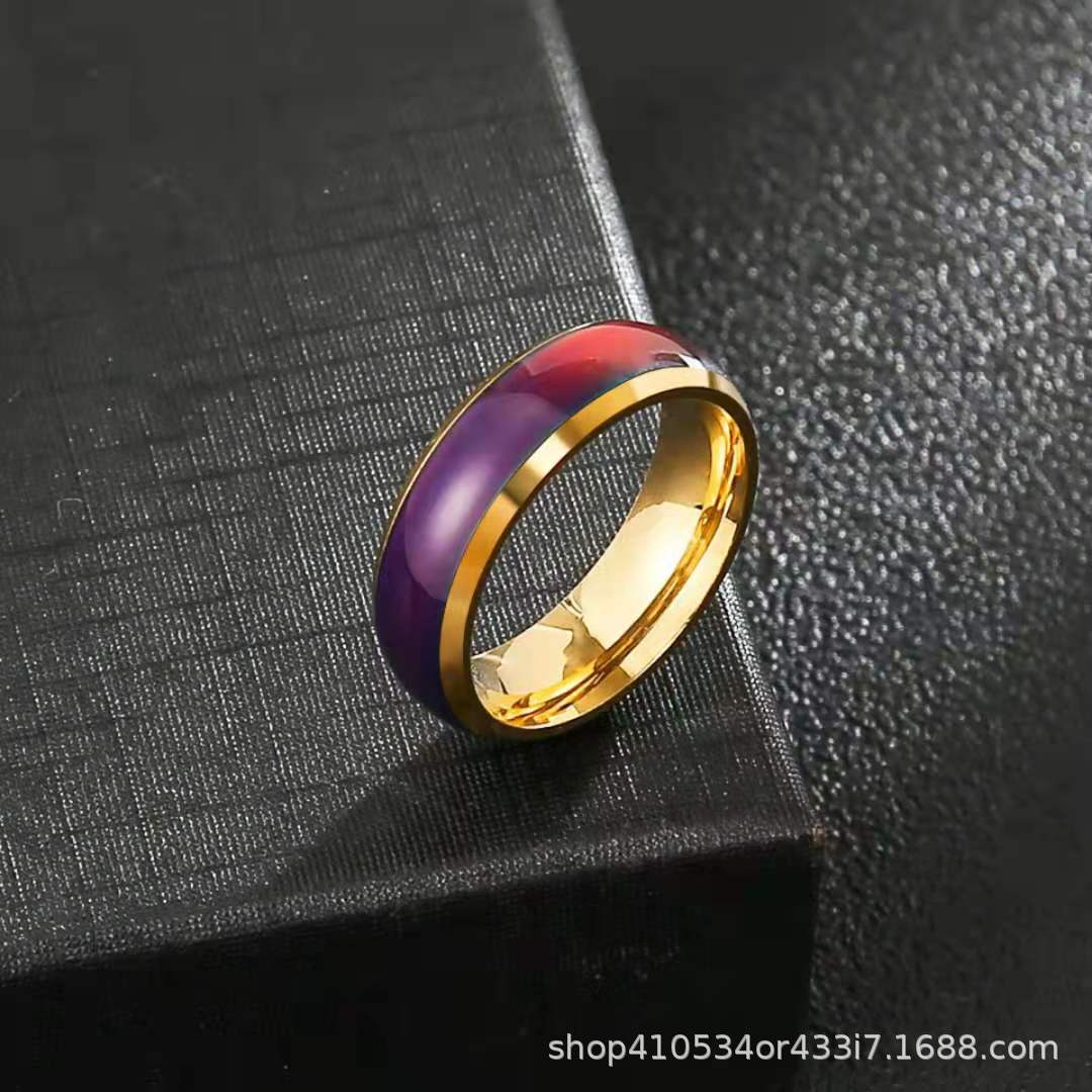 Wholesale Stainless Steel Men's Hip Hop Titanium Steel Thermochromic Finger Ring Retro Ring