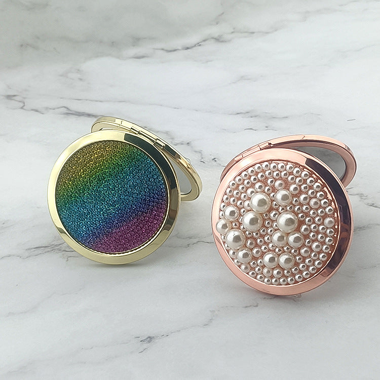 Wholesale Folding Pearl Diamond Makeup Aluminum Mirror