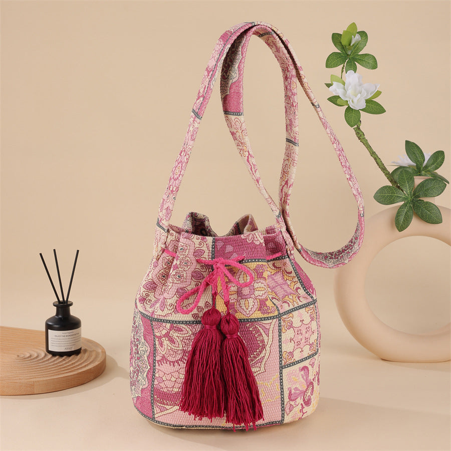 Wholesale Crossbody Bohemian Canvas Printed Bucket Bag