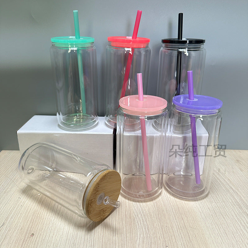 Wholesale Snowball Cup Double Layer Glass Cup 16oz Perforated Thermal Sublimation Mason Cup Cola Straw & 25oz & 20oz Glass Cup Can Be DIY and Can Be Stickered