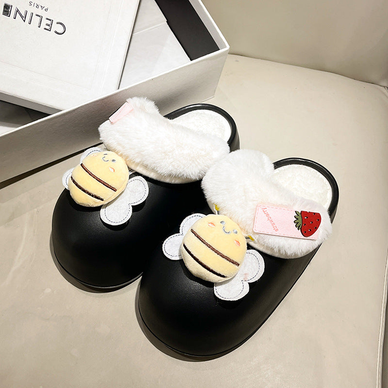 Wholesale Waterproof EVA Cartoon Little Bee Autumn and Winter Plus Velvet Cotton Slippers