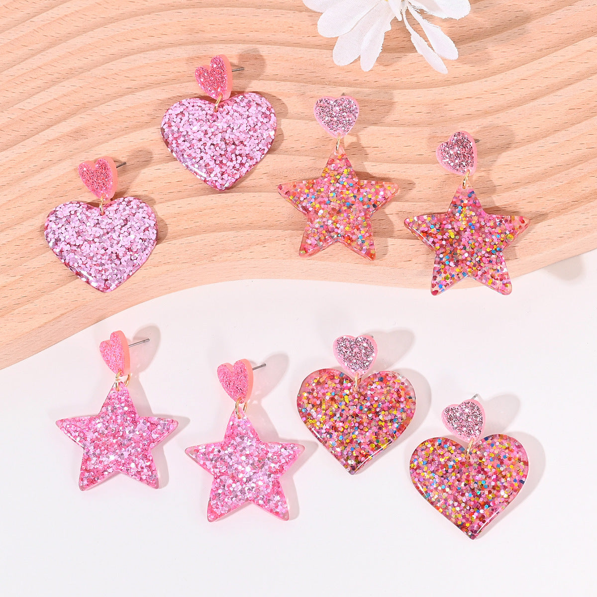 Wholesale Heart-shaped Five-pointed Star  Peach Heart Star Earrings
