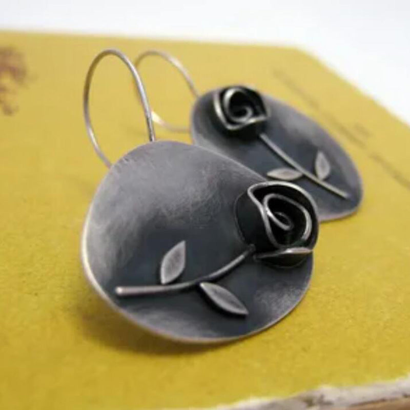 Wholesale Asymmetric Leaf Rose Flower Metal Earrings