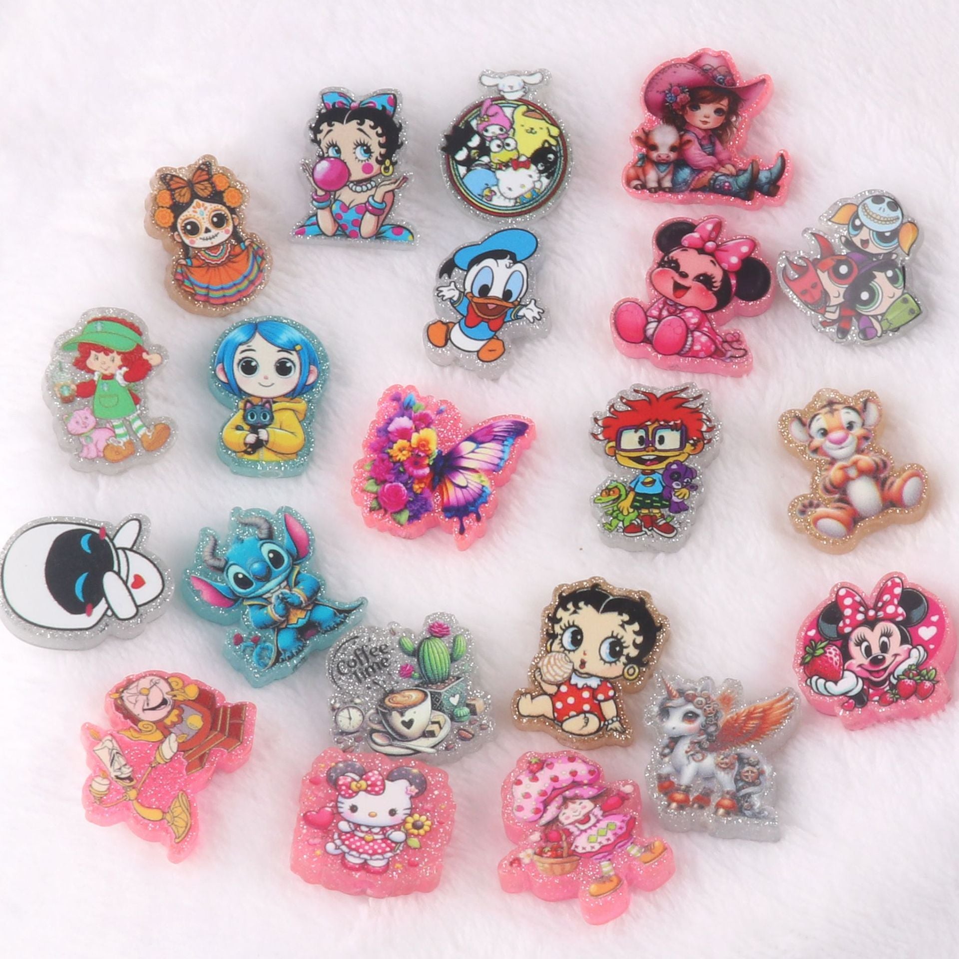 Wholesale 10pcs glitter cartoon straight-hole DIY acrylic beads OLY Exclusive