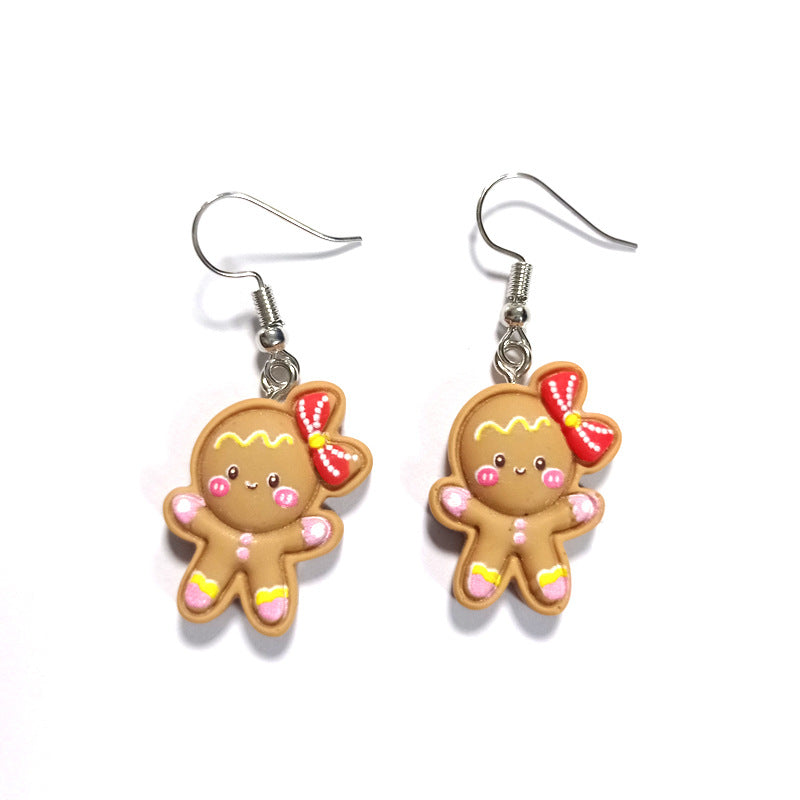 Wholesale Christmas Cartoon Resin Santa Gingerbread Man Earrings