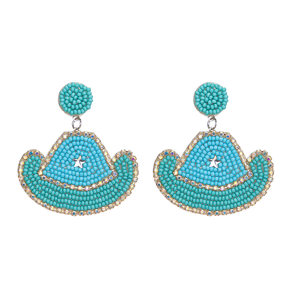 Wholesale Western Hand-woven Bohemia Cowboy Hat Beaded Earrings