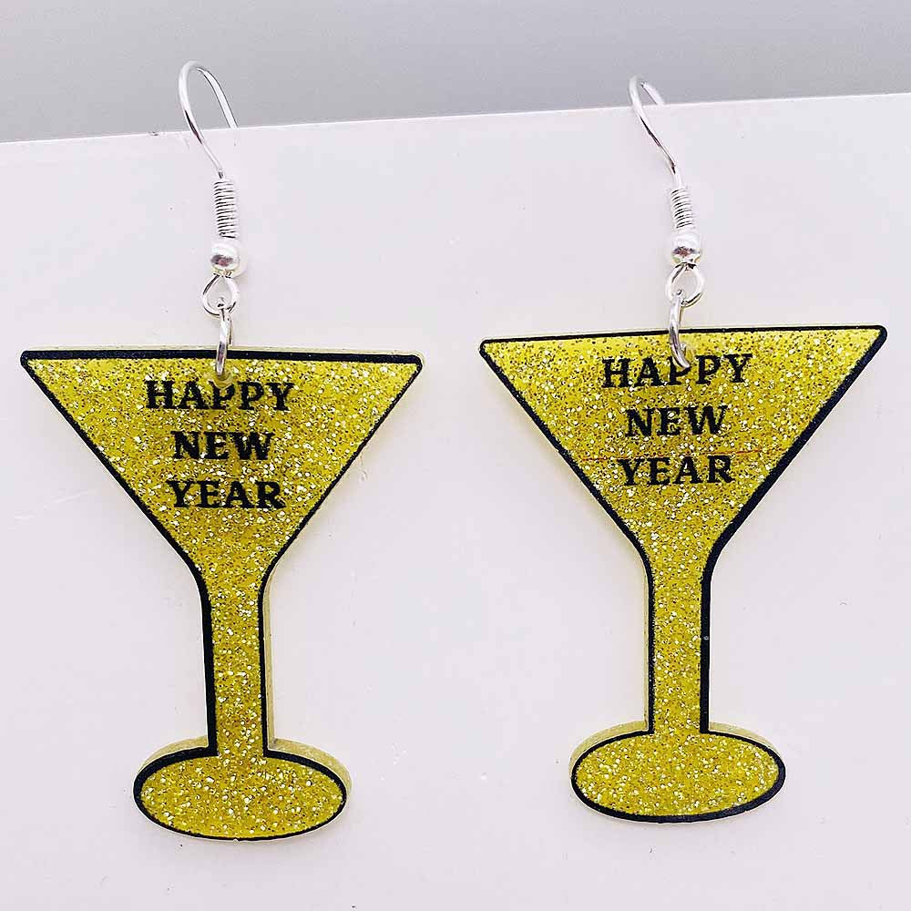 Wholesale Acrylic Pentagram Peach Heart Sparkling Powder Wine Glass Splicing Earrings