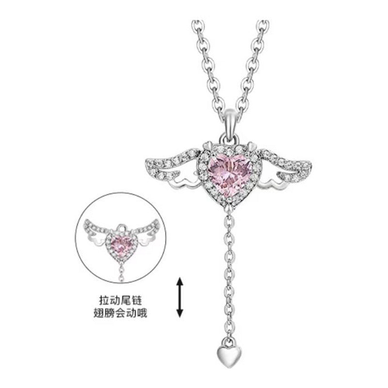 Wholesale Cupid heart necklace female love Angel wings tassel romantic clavicle chain Qixi gift