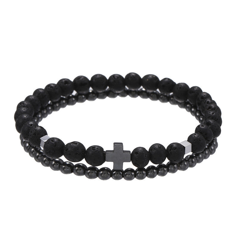 Wholesale New Men's Beaded Cross Bracelet Set