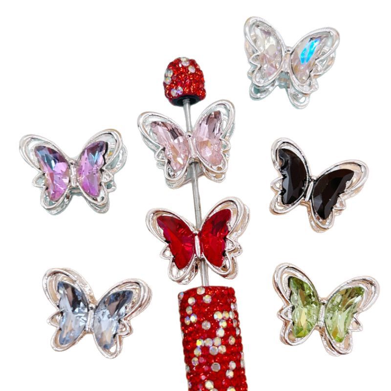Wholesale 20pcs Alloy double-sided crystal zircon butterfly beads