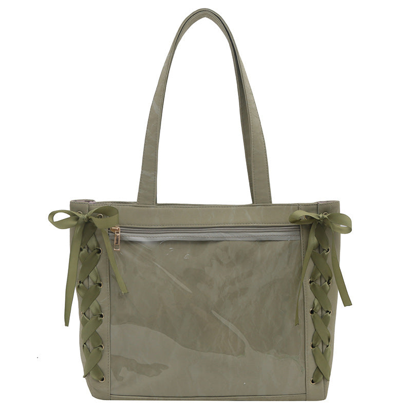 Wholesale Sweet girl two-dimensional ribbon transparent large capacity tote bag