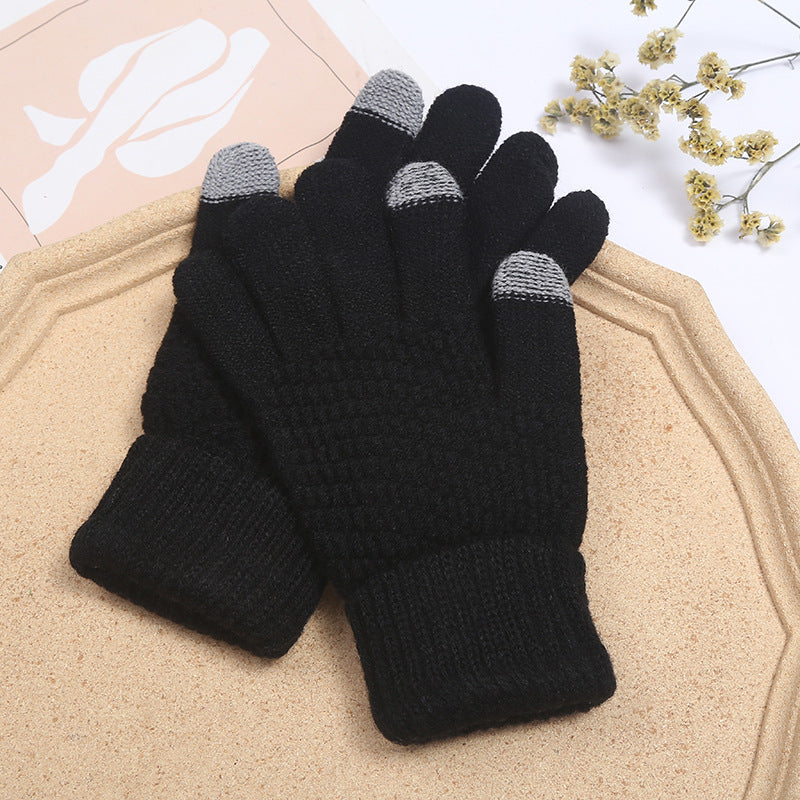 Wholesale Winter Velvet Thickened Cute Cycling Touch Screen Warm Wool Knitted Gloves