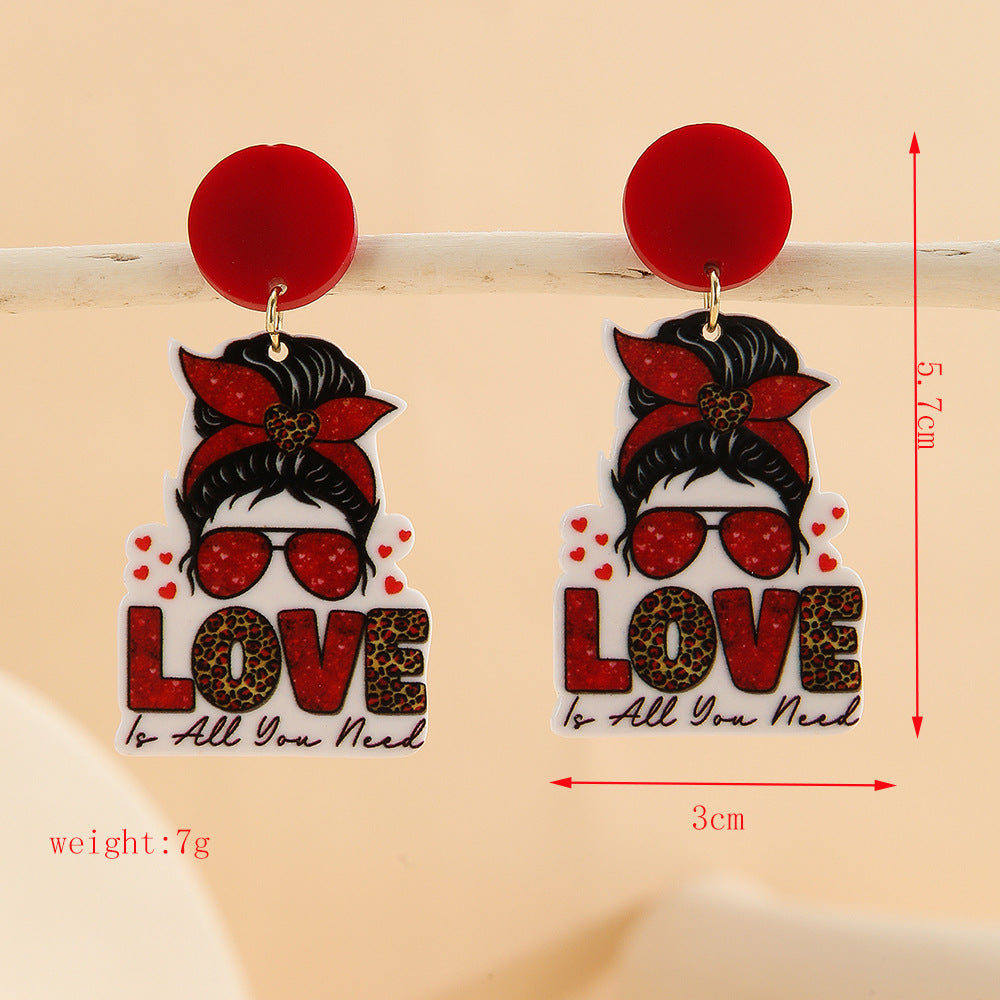 Wholesale Valentine' s Day Double layered Love Acrylic Earrings