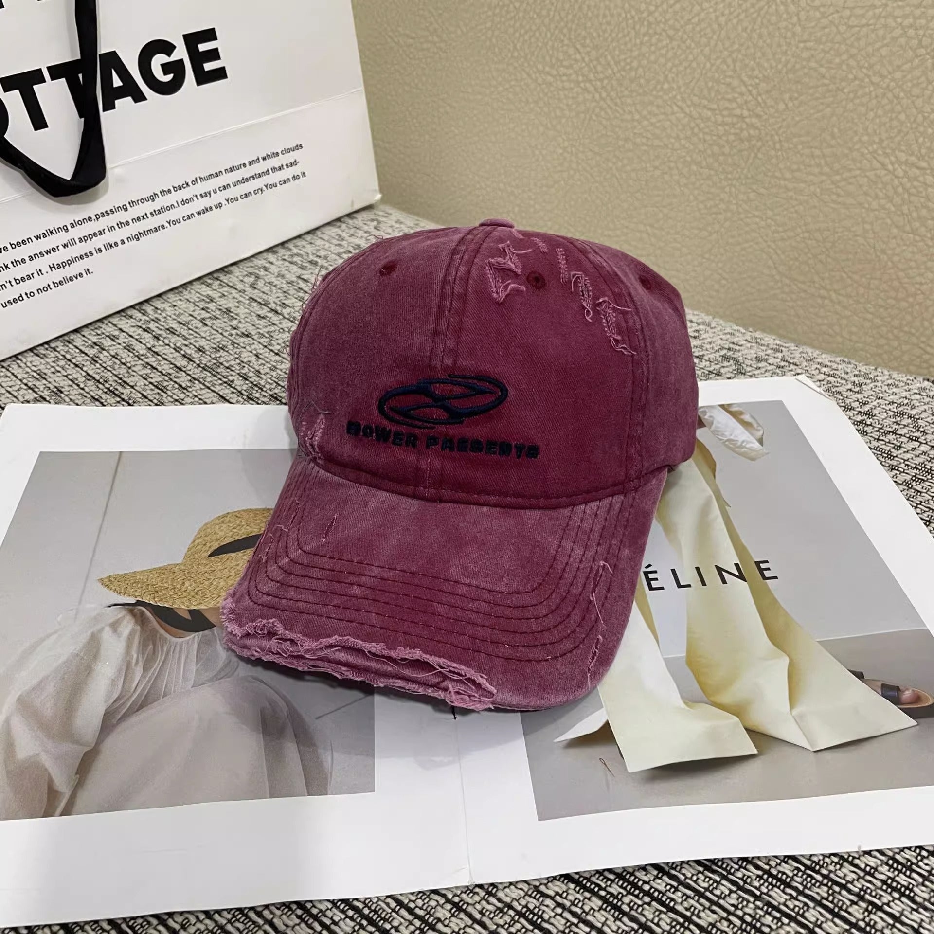 Wholesale letter embroidery ripped distressed all-match baseball cap Women's fashionable sun-proof sun-proof western style peaked cap