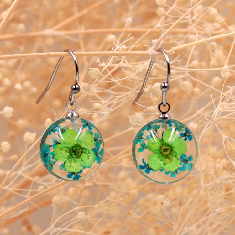 Wholesale 12pcs Handmade Transparent Round Small Daffodil Dried Flower Earrings
