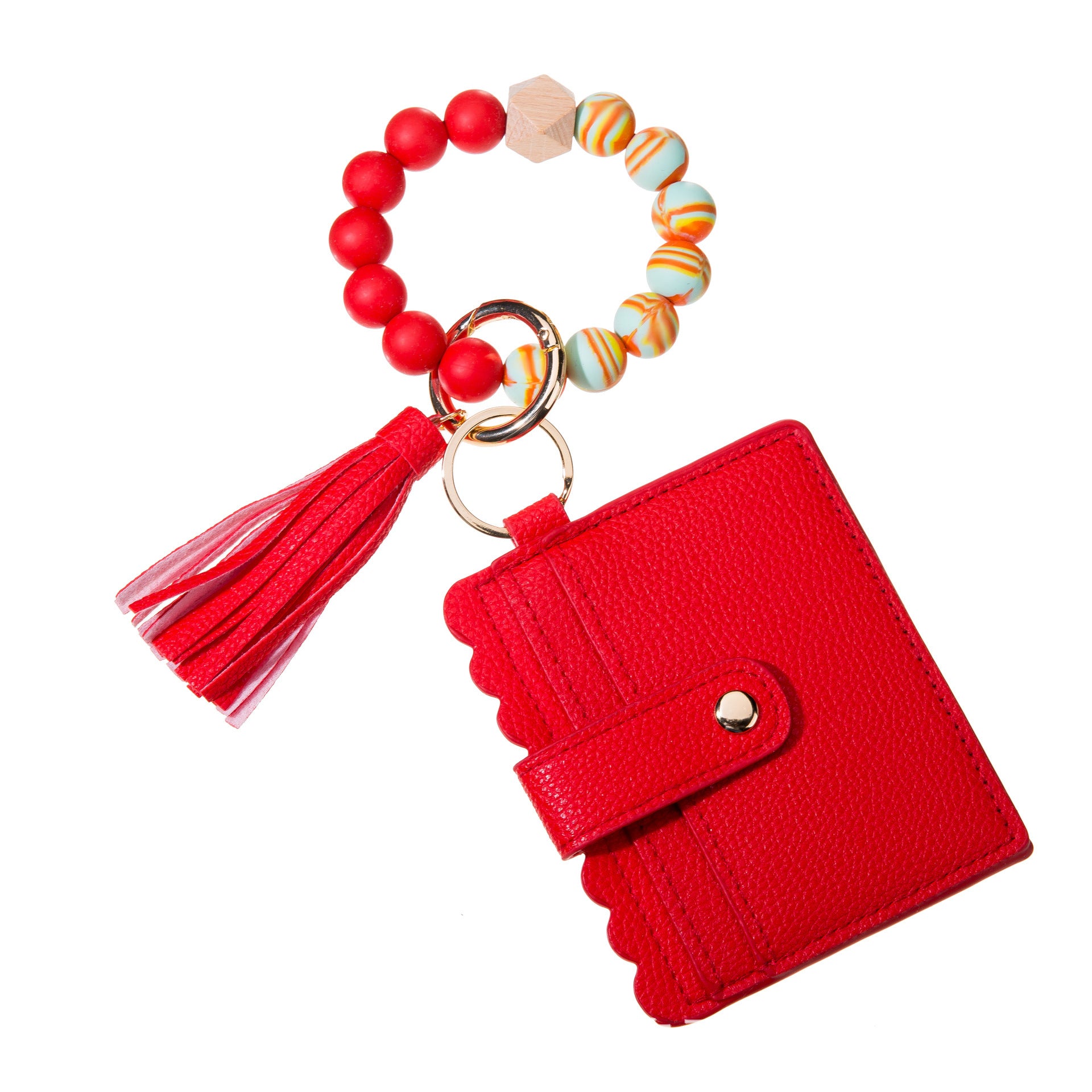 Wholesale Card Holder Colorful Silicone Beaded Wrist Keychain