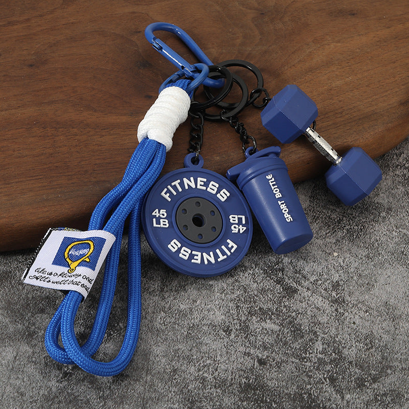 Wholesale Creative mini fitness barbell keychain