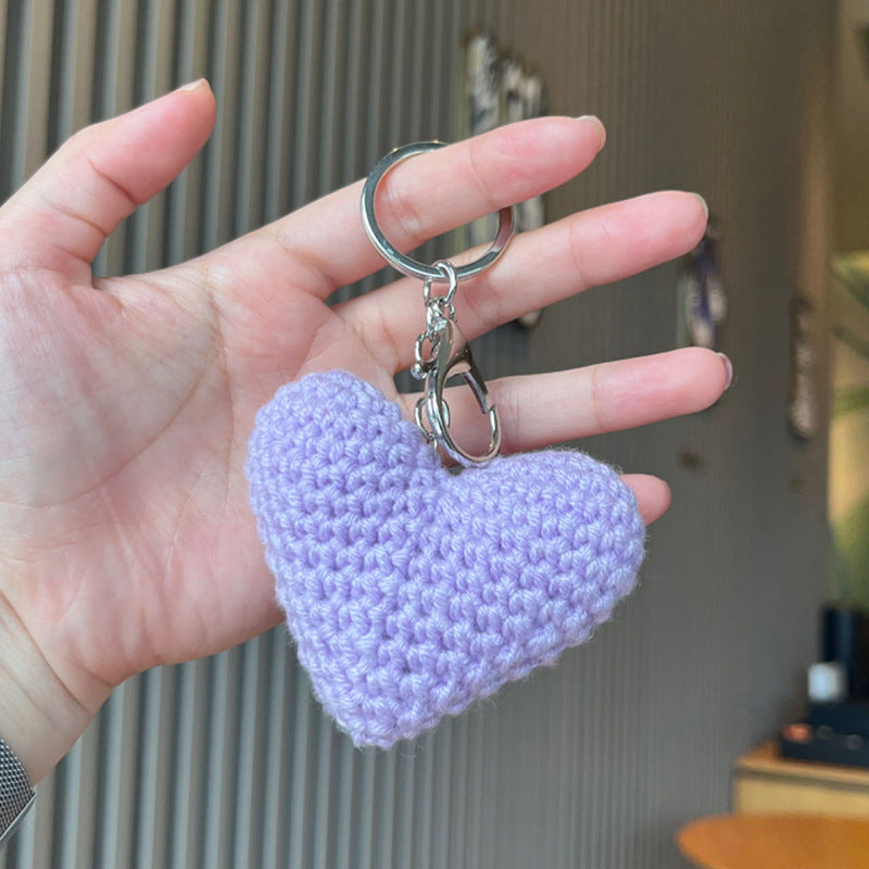 Wholesale Handmade crochet colored yarn heart-shaped keychain