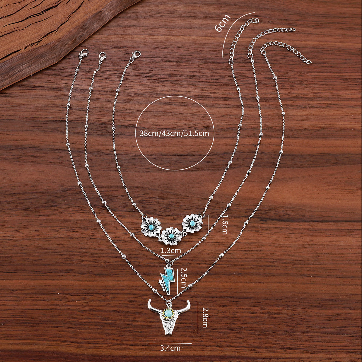 Wholesale Western Denim retro ethnic style imitation turquoise alloy cow's head war boots hat pendant necklace
