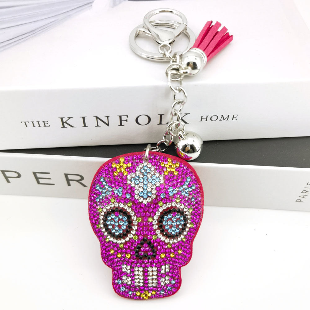 Wholesale  4pcs   Diamond studded punk ghost head Rhinestone Keychain