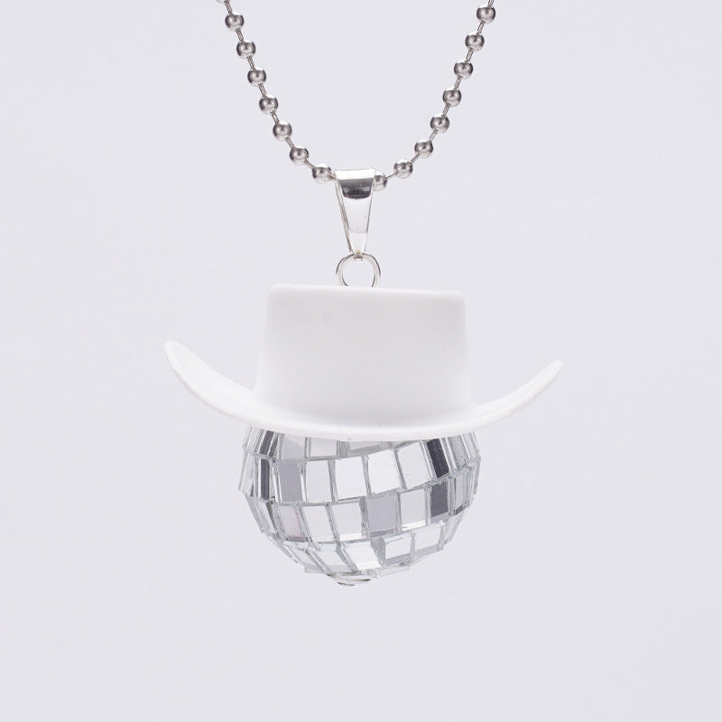 Wholesale Cowboy Hat Disco Mirror Ball Necklace