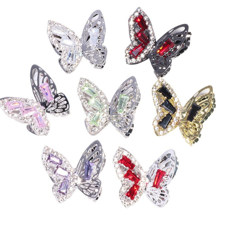 Wholesale 5pcs/pack Heavy alloy hollow butterfly rhinestone beads straight hole  DIY beads