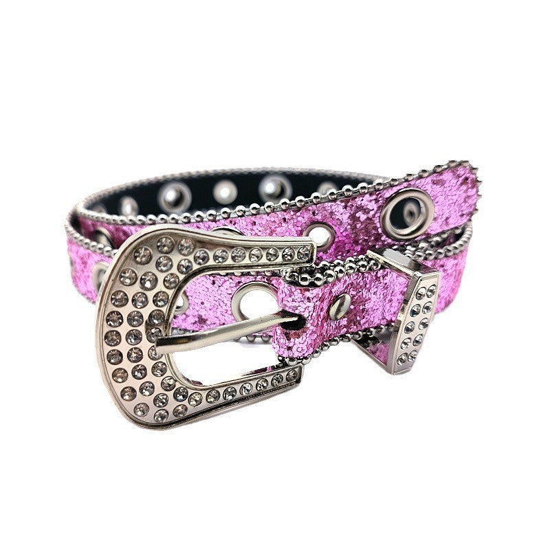 Wholesale Y2k Rhinestone Belt Pin Buckle Porous American Retro Super Flash Belt