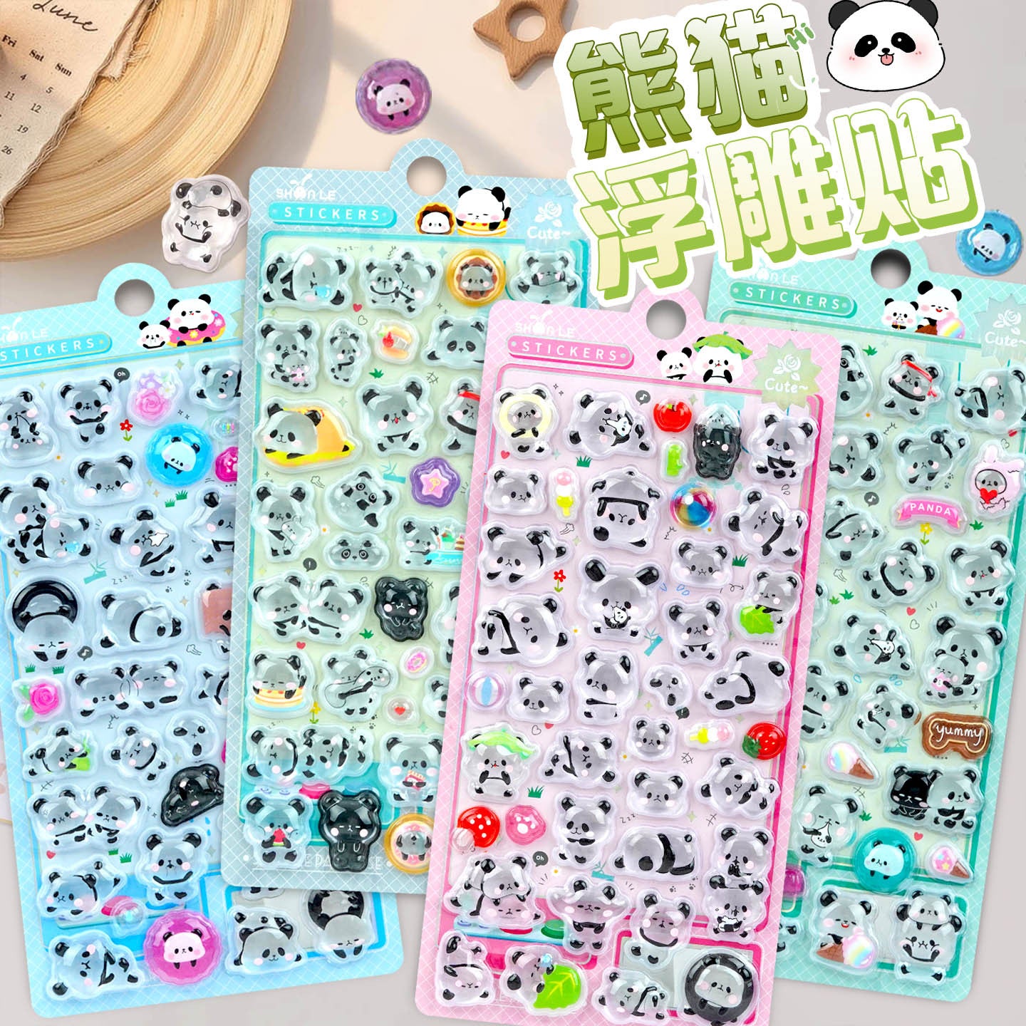 Wholesale Cute Giant Panda Crystal Relief 3D Stickers