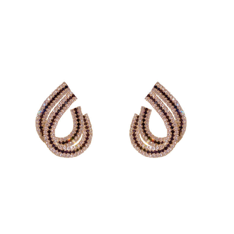 Wholesale Micro Inlaid Full Diamond C-shaped Copper Earrings