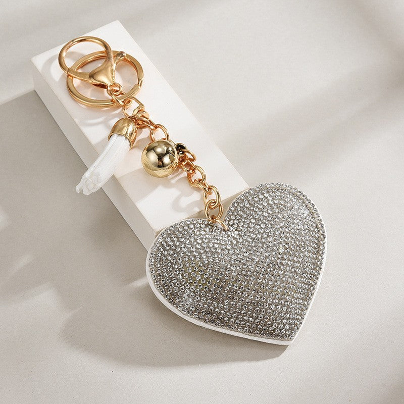 Wholesale Creative Heart-Shaped Diamond-Encrusted Bag Keychain
