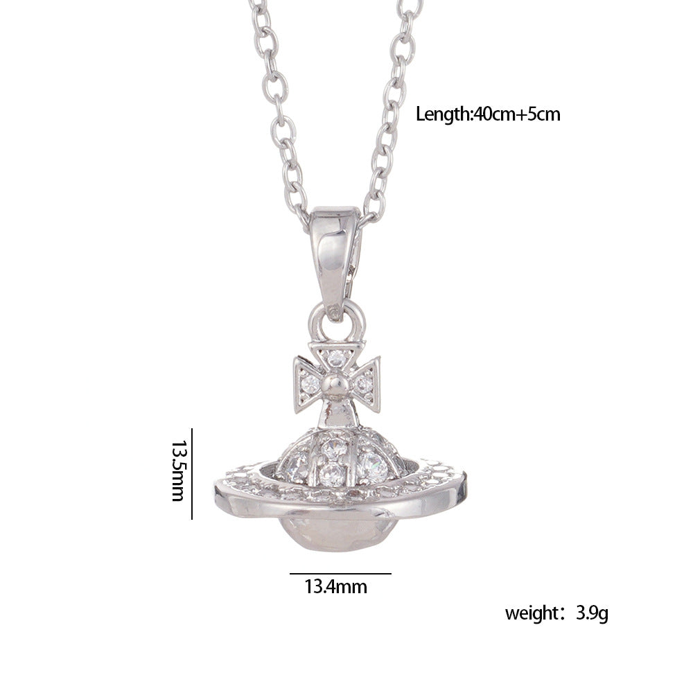 Wholesale Micro inlaid full diamond Saturn pin necklace