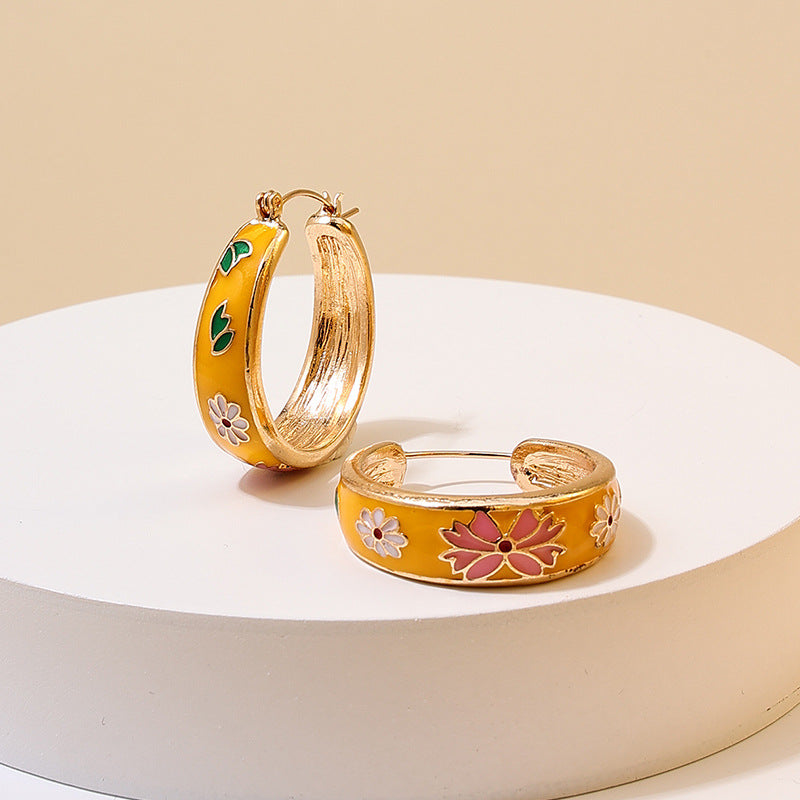 Wholesale buckle micro-inlaid color all-match design flower earrings