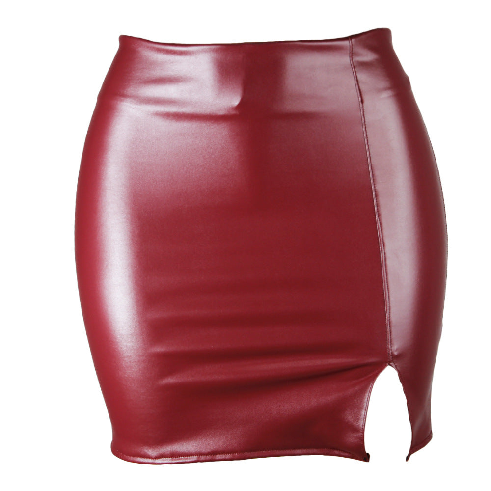 Wholesale PU Leather Zippered High Waisted and Hip Wrapped Short Skirts